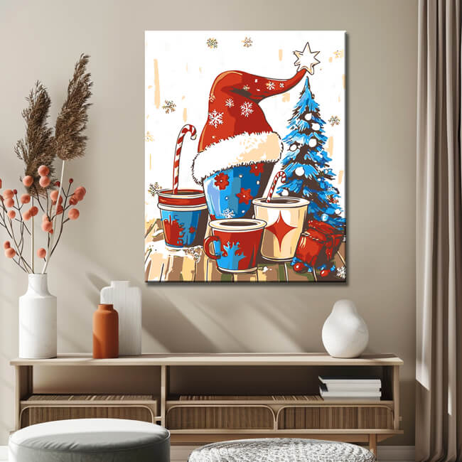 Malen nach Zahlen Weihnachten Illustration Weihnachtshut Glühwein