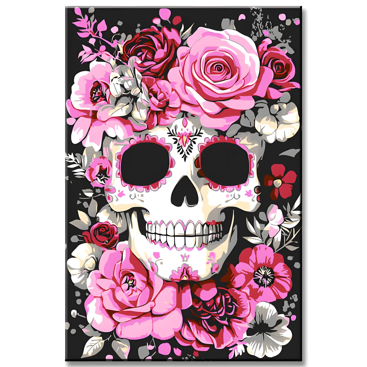 Malen nach Zahlen Totenkopf mit Rosen