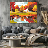 Malen nach Zahlen Kunst Illustration Herbstlandschaft Reflektion im Wasser