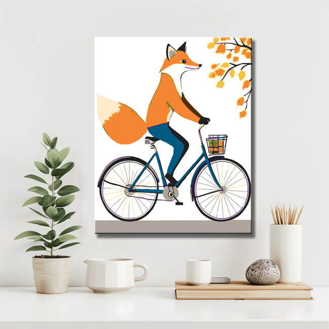 Malen nach Zahlen Tiere Fuchs auf dem Fahrrad