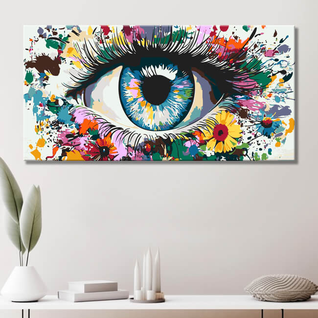 Malen nach Zahlen Kunst Auge mit vielen bunten Blumen