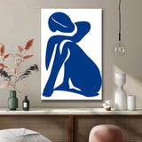 Malen nach Zahlen Kunst Blau-weiße Silhouette einer sitzenden Frau