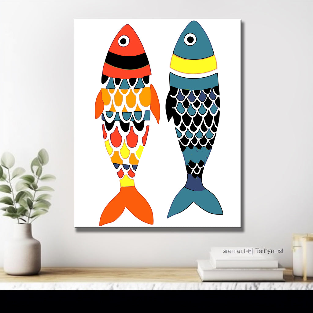 Malen nach Zahlen Kunst 2 Bunte Fische Kopf zum Schwanz