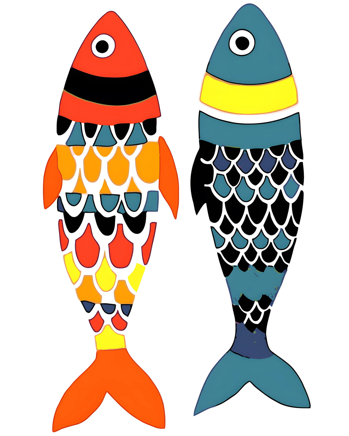 Malen nach Zahlen Kunst 2 Bunte Fische Kopf zum Schwanz