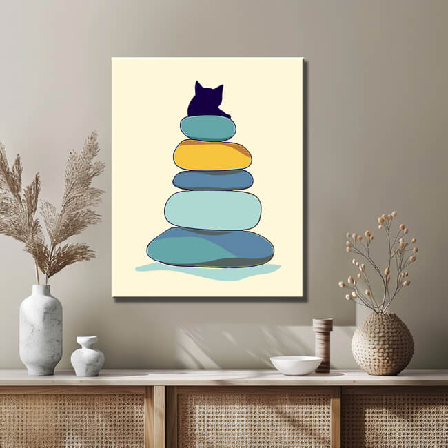 Malen nach Zahlen Kunst Felsenhaufen mit Katze