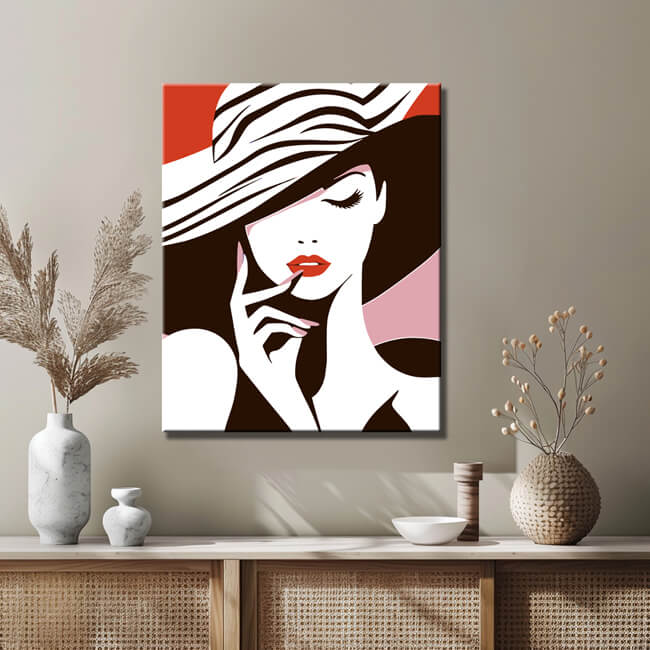 Malen nach Zahlen Kunst Elegante Frau hält ihren Zebrahut