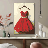 Malen nach Zahlen Kunst Lifestyle Rotes Ballkleid auf Bügel
