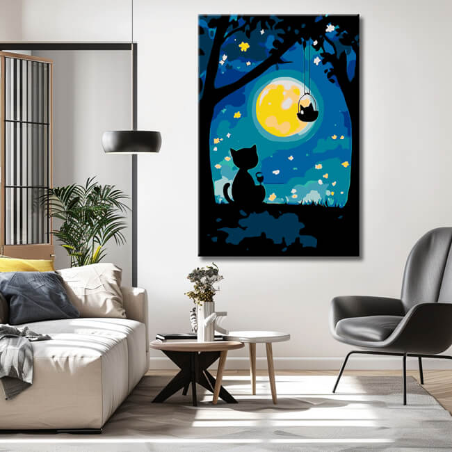 Malen nach Zahlen Die Katze und der Mond