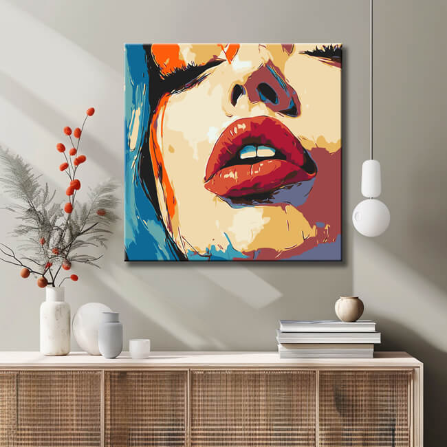 Malen nach Zahlen Abstrakte Kunst Frau mit den roten Lippen