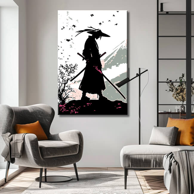 Malen nach Zahlen Schwarz-Weiß Samurai