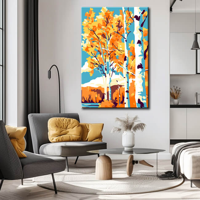 Malen nach Zahlen Kunst Herbstbaum Birke