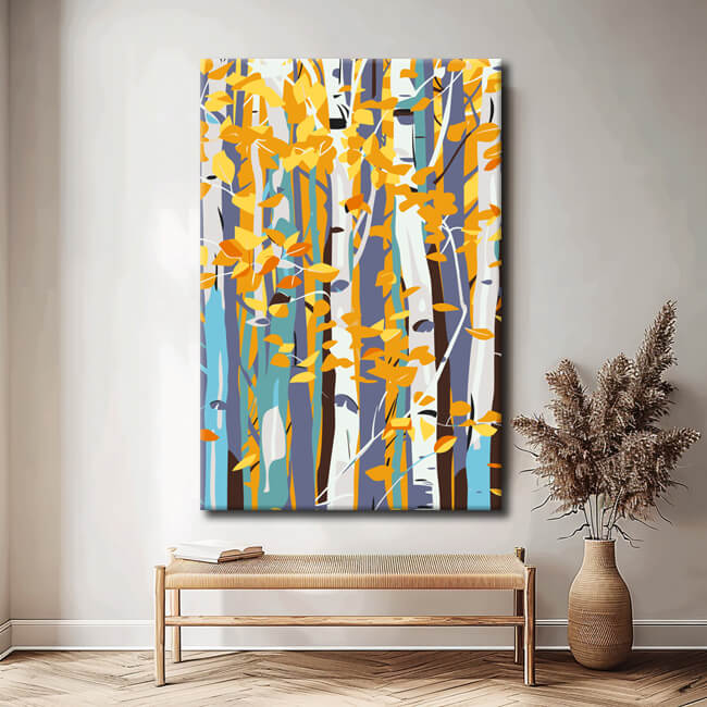 Malen nach Zahlen Kunst Natur Birkenbäume