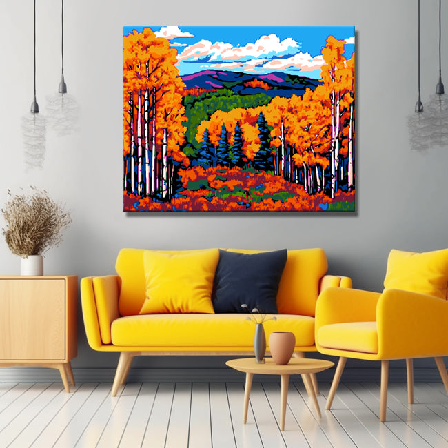 Malen nach Zahlen Herbst Landschaft bunte Bäumen