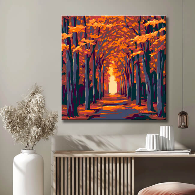 Malen nach Zahlen Kunst Natur Baumallee im Herbst
