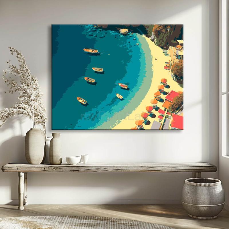 Malen nach Zahlen Kunst Natur Boote liegen im Meer und Strand fest