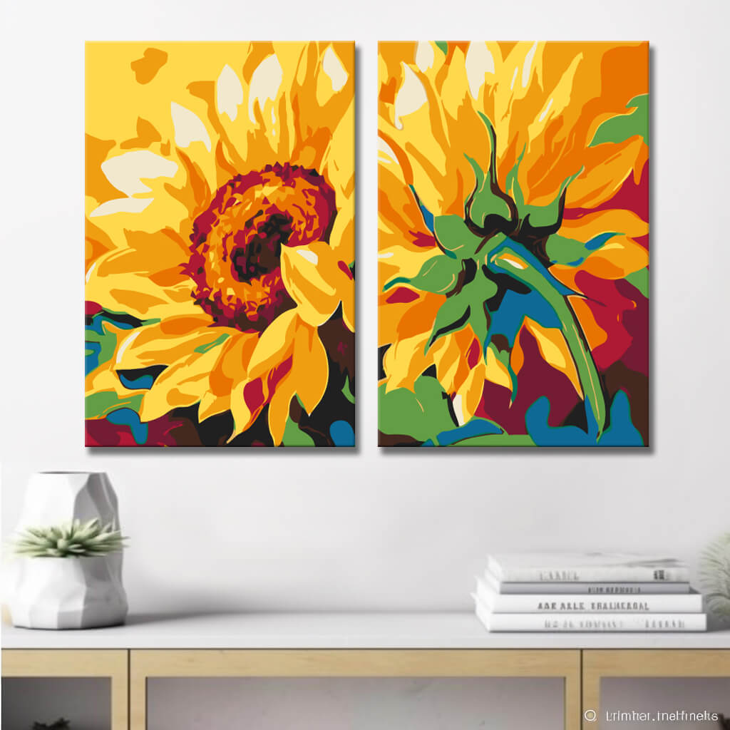 Malen nach Zahlen Kunst Natur Sonnenblume mit Kopf nach oben