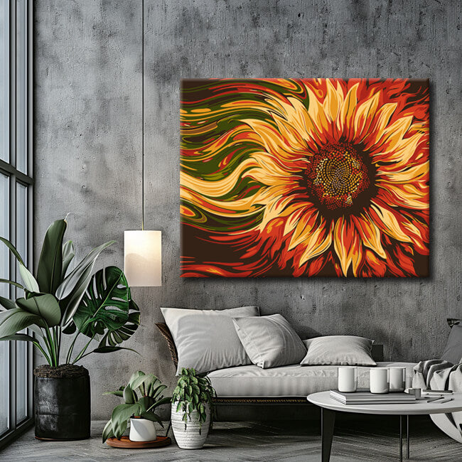 Malen nach Zahlen Kunst Natur offene Sonnenblume weht im Wind