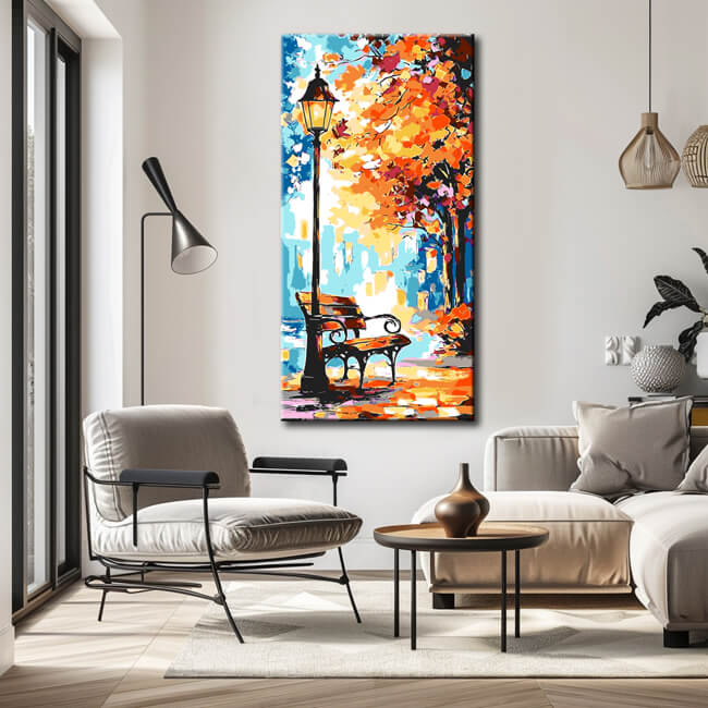 Painting by Numbers Art Nature Autumn Picture with A Bench and Lanterns