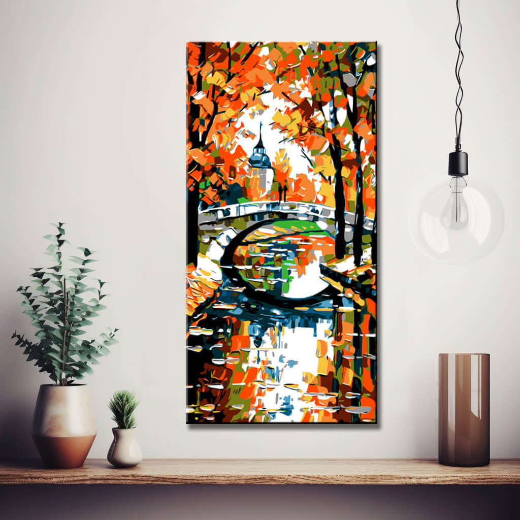 Malen nach Zahlen Herbstlandschaft mit Fluss und Brücke
