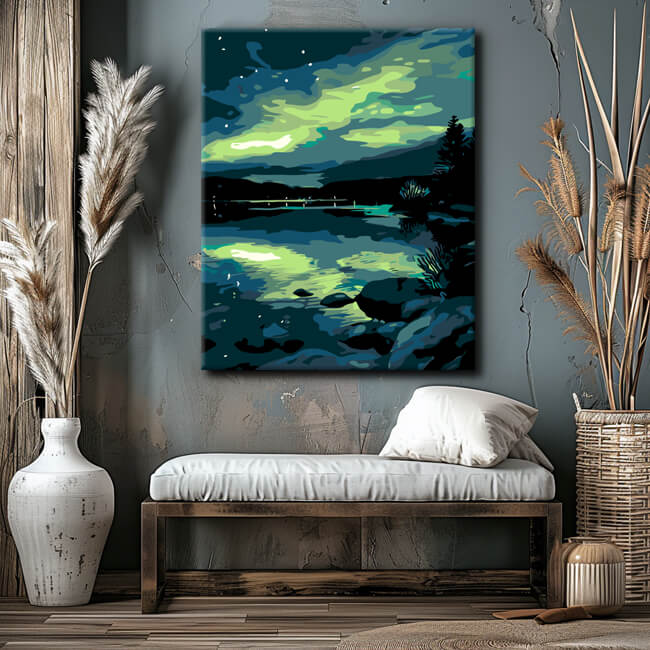 Malen nach Zahlen Nacht Landschaft mit hellem Himmel