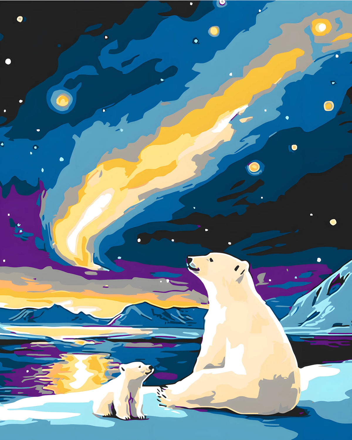 Malen nach Zahlen Eisbär mit Aurora