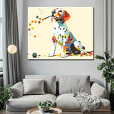 Malen nach Zahlen Kunst Weisser Hund mit bunten Punkten II