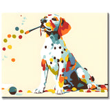 Malen nach Zahlen Kunst Weisser Hund mit bunten Punkten II