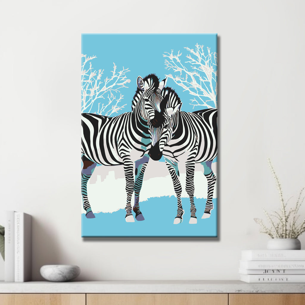 Malen nach Zahlen Kunst Tier Zwei Zebras umarmen sich mit ihren Köpfen