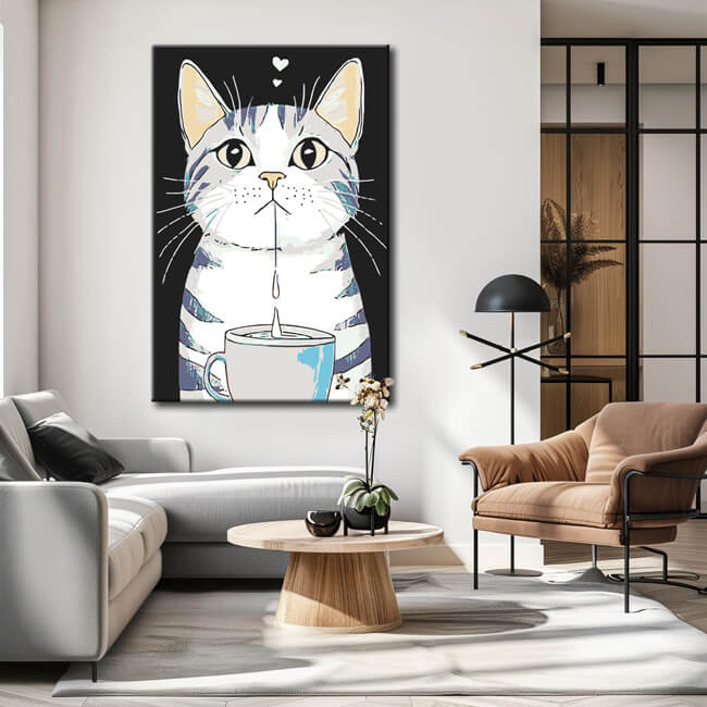 Malen nach Zahlen Kunst Tier weiße Katze mit grauen Streifen