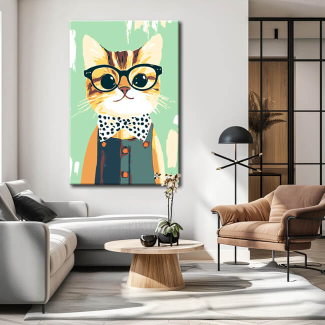 Malen nach Zahlen Kunst Tier Katze trägt Brille