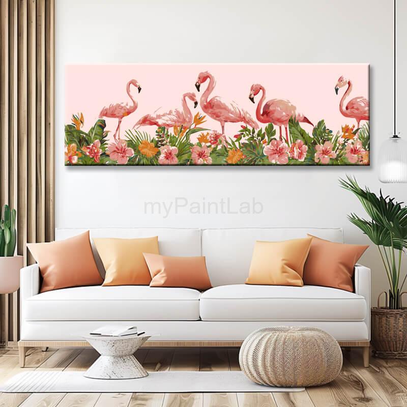 Malen nach Zahlen Kunst Tier Flamingos auf der Wiese