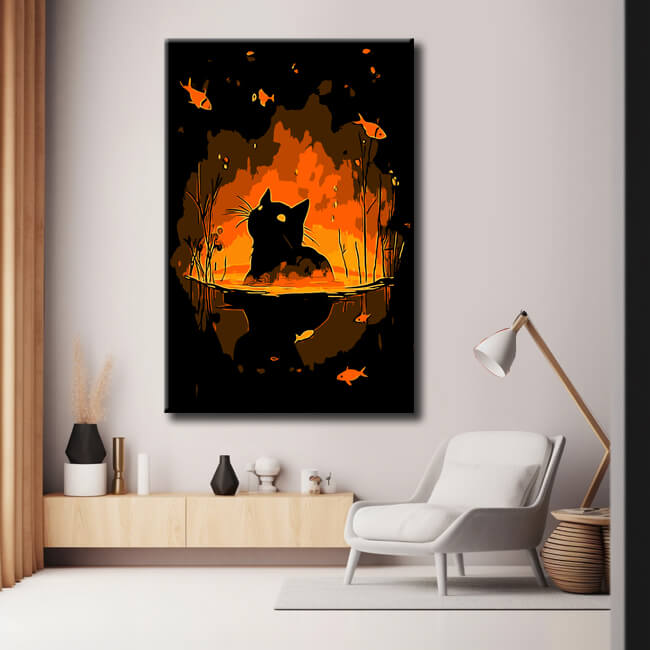 Malen nach Zahlen Kunst Tier Katze und Fische