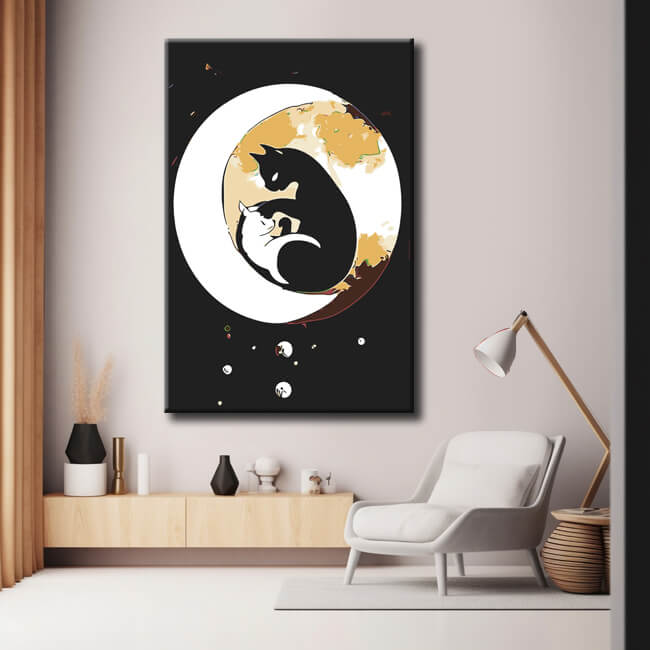 Malen nach Zahlen schwarze und weiße Katze als Ying Yang