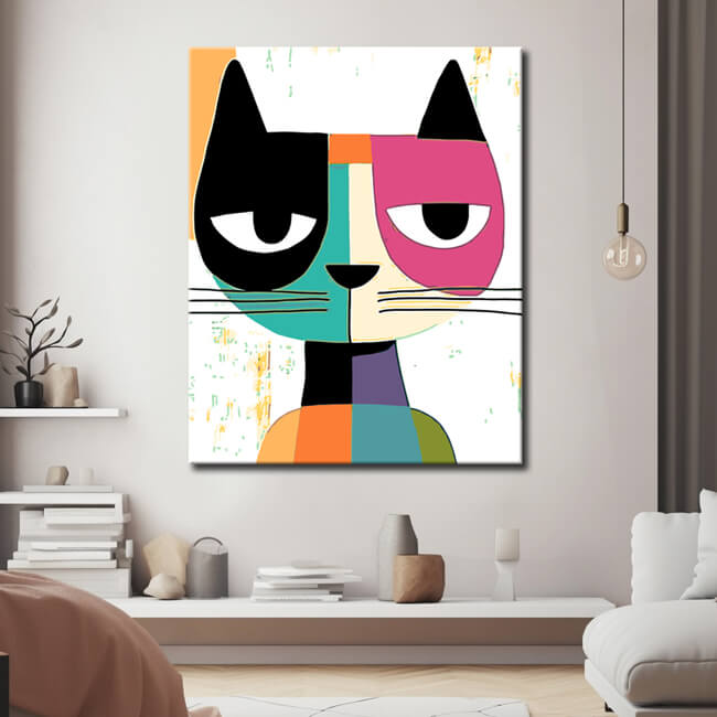 Malen nach Zahlen Buntes Katzengesicht Kunstbild