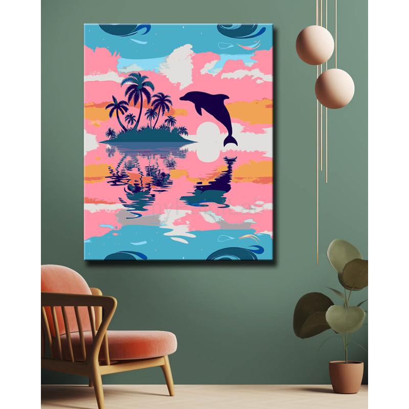 Malen nach Zahlen Kunst Tier Delfin in der Abendsonne