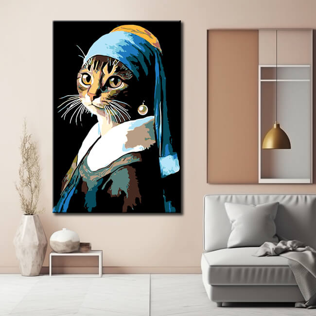 Malen nach Zahlen Vermeer Kunst Katze mit Perlenohrring
