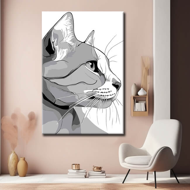 Malen nach Zahlen Graue Katze Kunst Comic Style