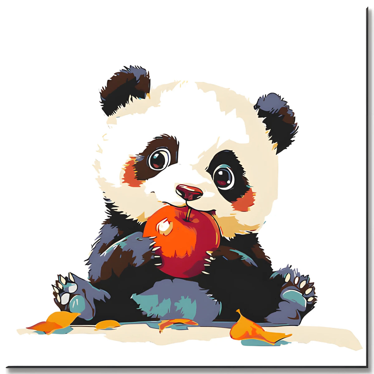 Malen nach Zahlen Baby Panda Kunst mit Apfel