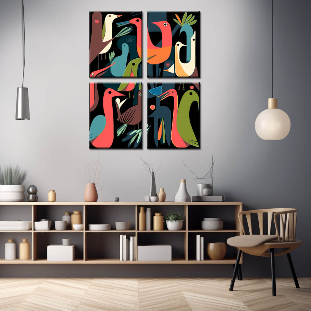 Malen nach Zahlen Abstrakte Kunst von Vögel 4-teilig
