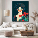Malen nach Zahlen Moderne Kunst Frau mit roten Tulpen
