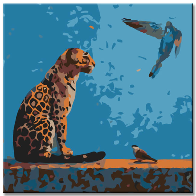 Malen nach Zahlen Vogel und Leopard
