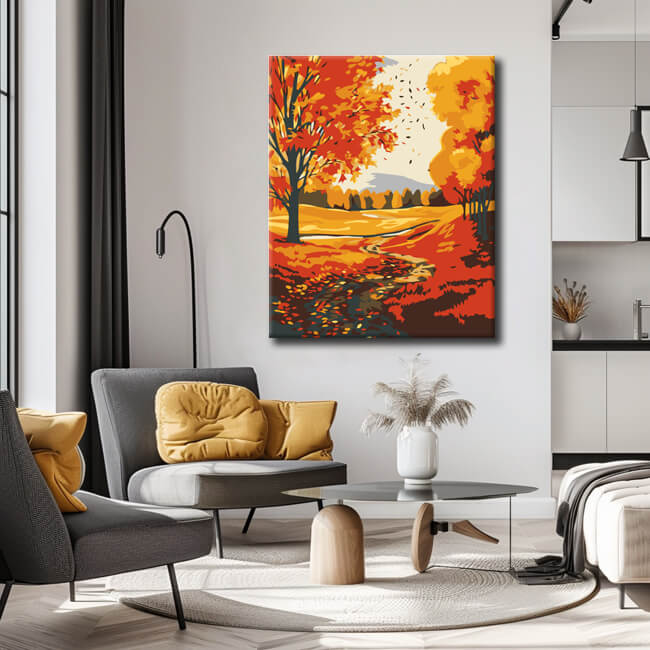 Malen nach Zahlen Herbstlandschaft mit bunten Blättern