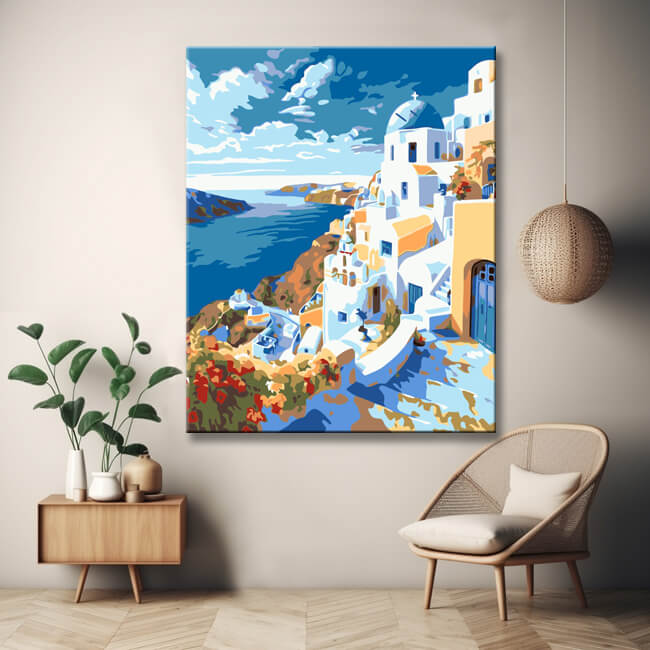 Santorini Dorf Griechenland - Malen nach Zahlen