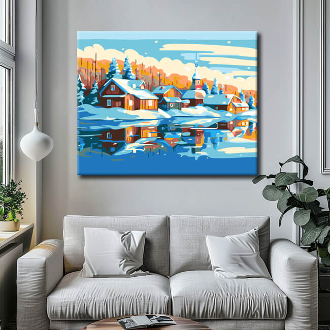 Malen nach Zahlen Schneelandschaft am See