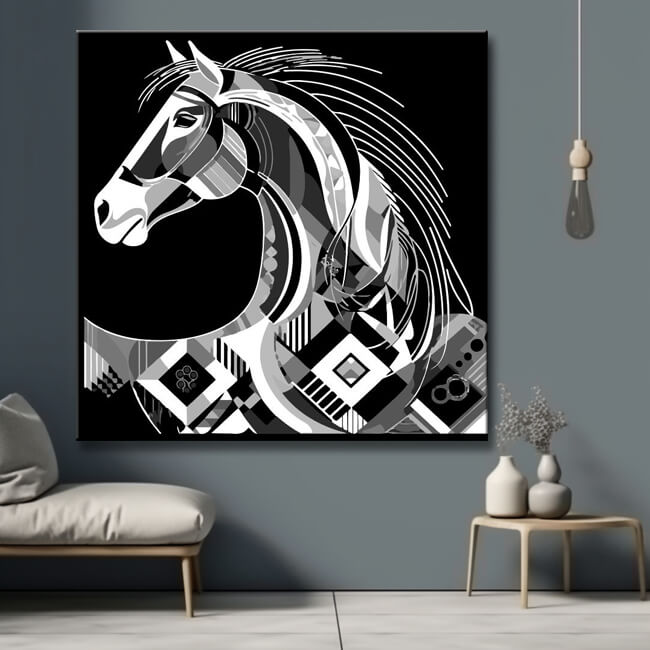 Elegante Schwarz-Weiß-Grafik - Malen nach Zahlen Pferd