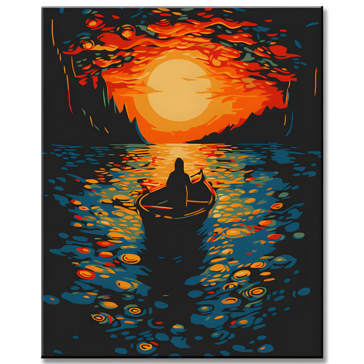 Ruderboot Sonnenuntergang - Malen nach Zahlen
