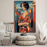 Paint by numbers painting of a woman in a red dress in Kurasov style