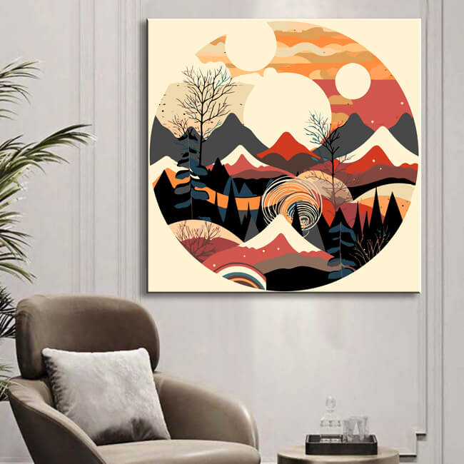Malen nach Zahlen - Minimalistisches Landschaftsposter mit Bergszene
