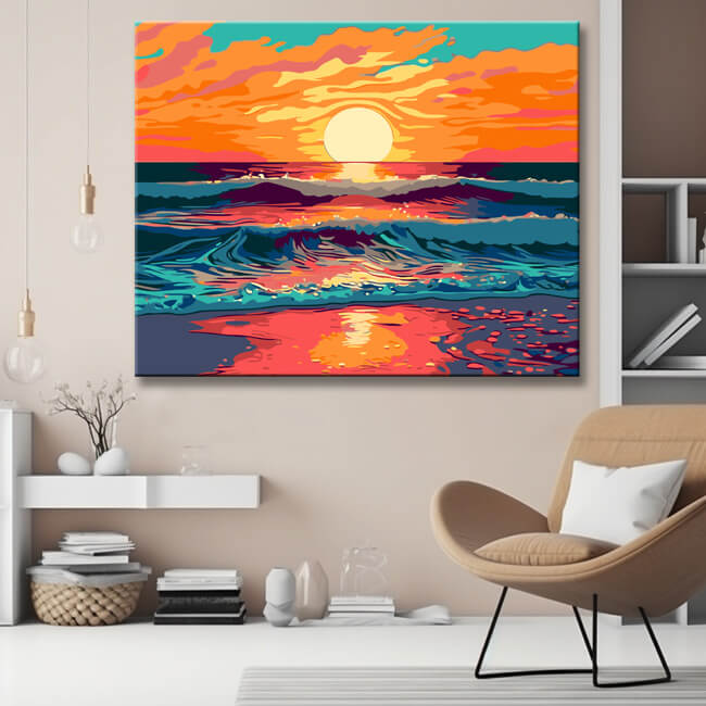 Farbenfrohe Illustration Sonnenuntergang II Malen nach Zahlen