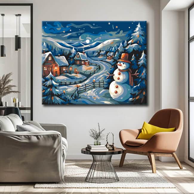 Paint by Numbers Winter Village Snowman